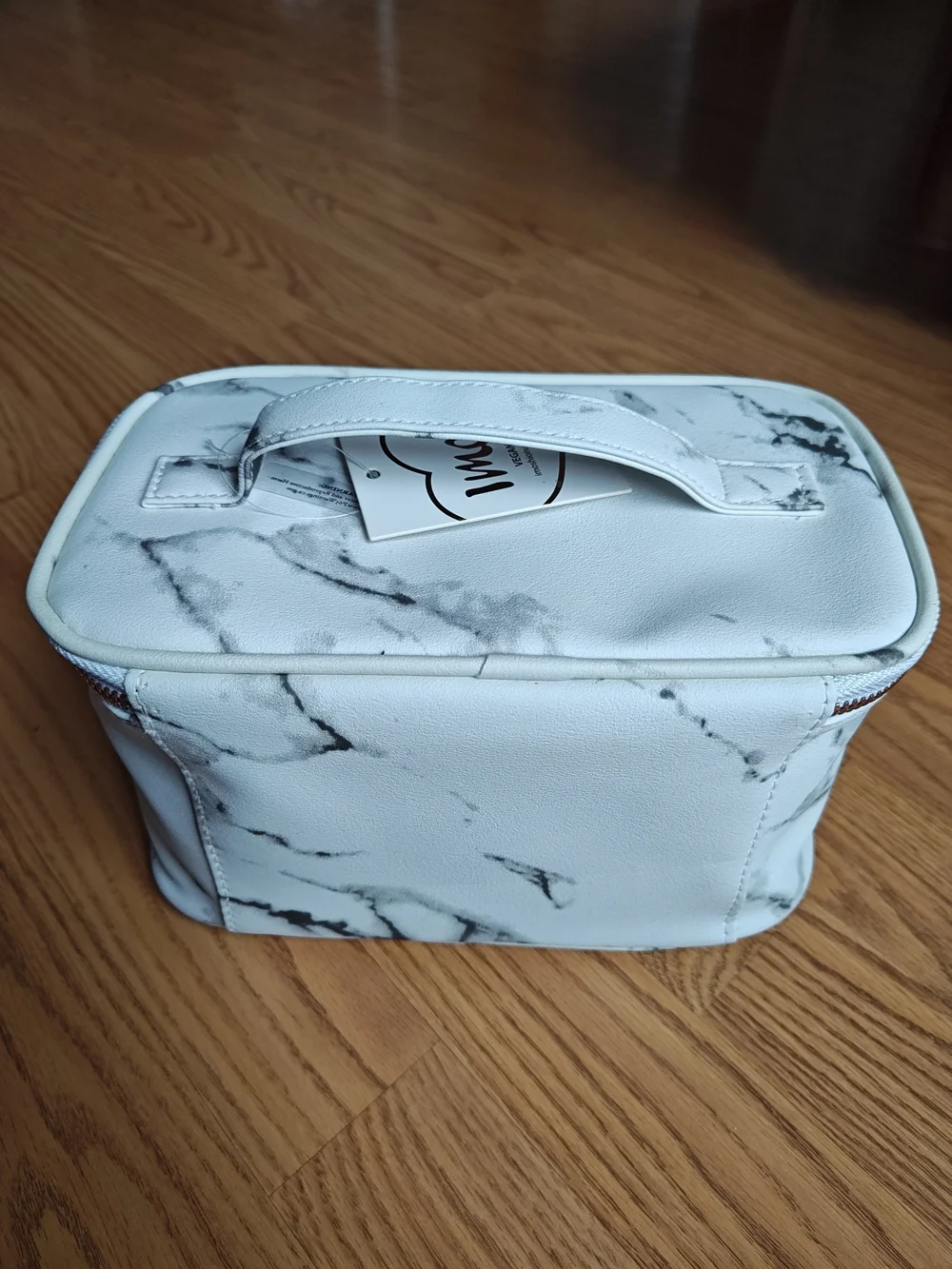 IMOSHION White Marble Vegan Leather Makeup Bag & Travel Case Rose Gold Accents